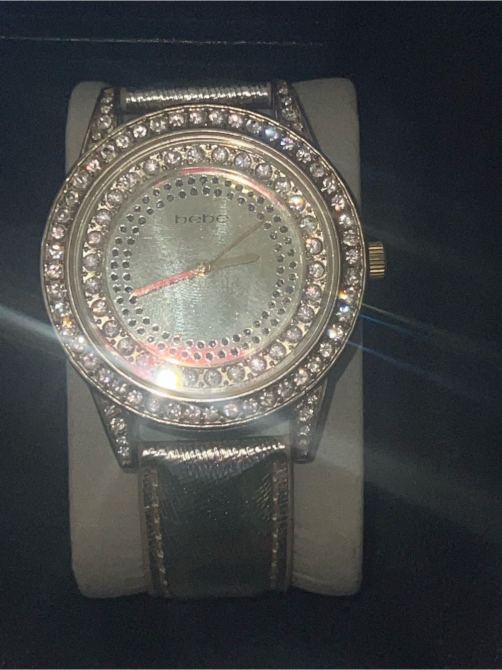 bebe Silver-Tone Crystal Accent Women's Watch